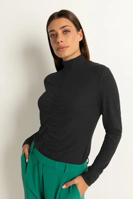 Turtleneck top met rimpeldetails
