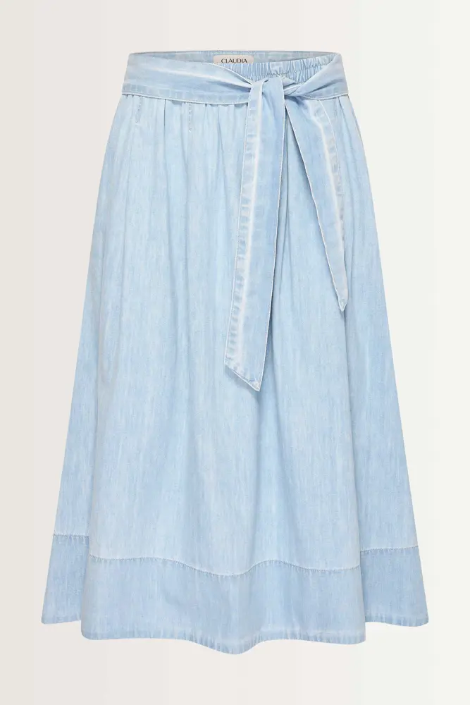 Denim rok met strikceintuur