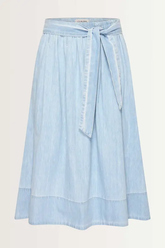 Denim rok met strikceintuur