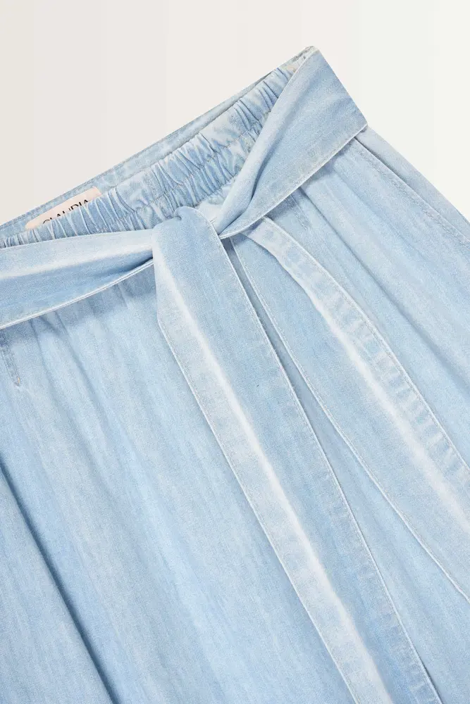 Denim rok met strikceintuur