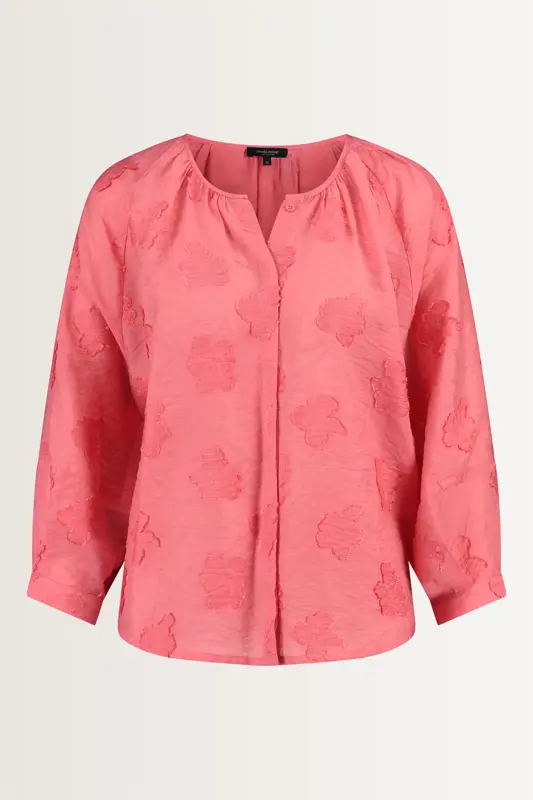 Pofmouw blouse met ingeweven bloemenpatroon