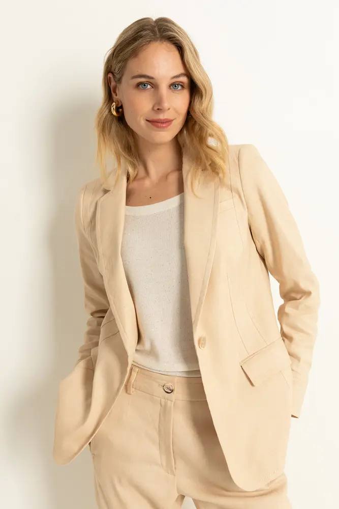 Lange blazer linnenstructuur