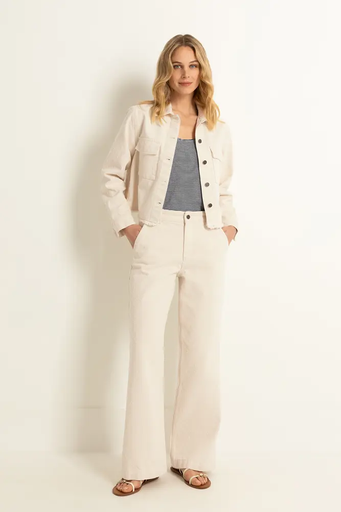 Denim broek met dotstructuur