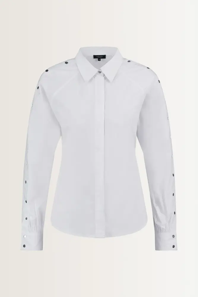 Poplin blouse met zilverkleurige drukknoopjes