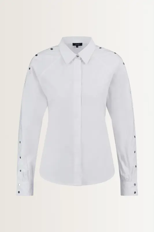Poplin blouse met zilverkleurige drukknoopjes