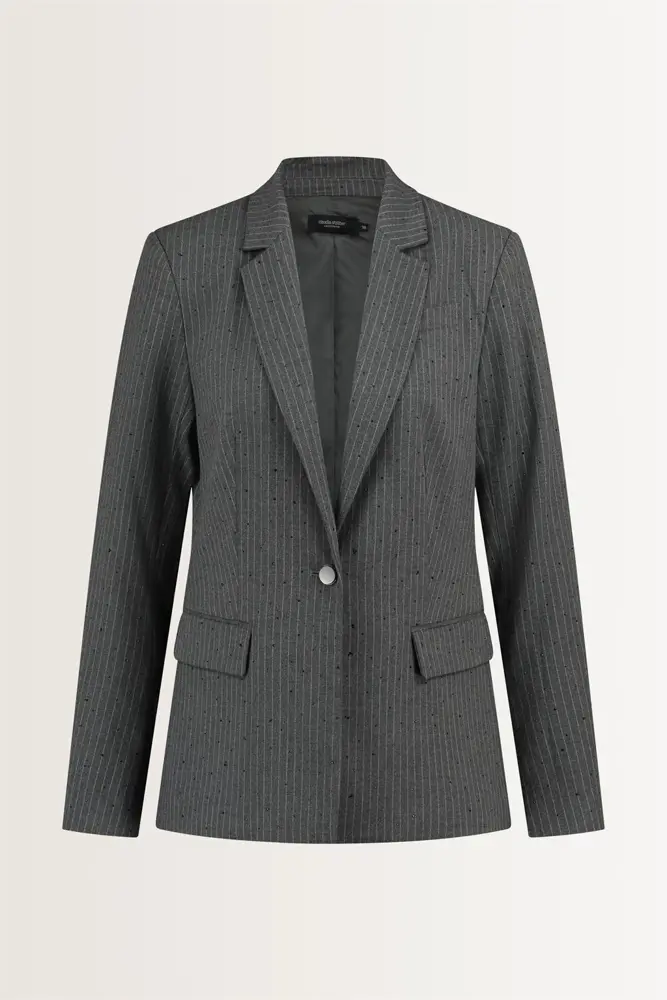 Krijtstreepblazer met steentjes