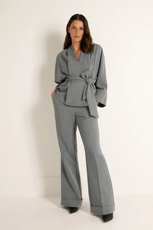 Flared pantalon in melangestof