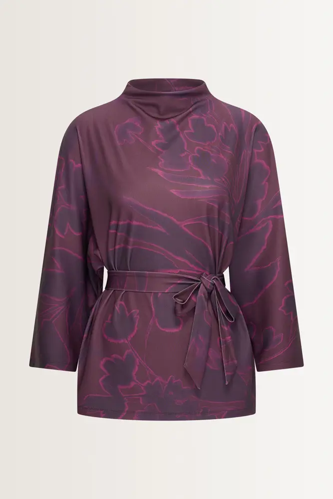 Kimono-blouse met aquarel bloemenprint