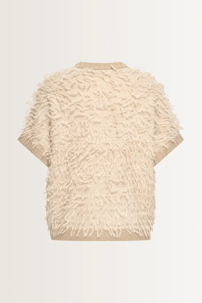Mouwloos vest met ingebreide franjes