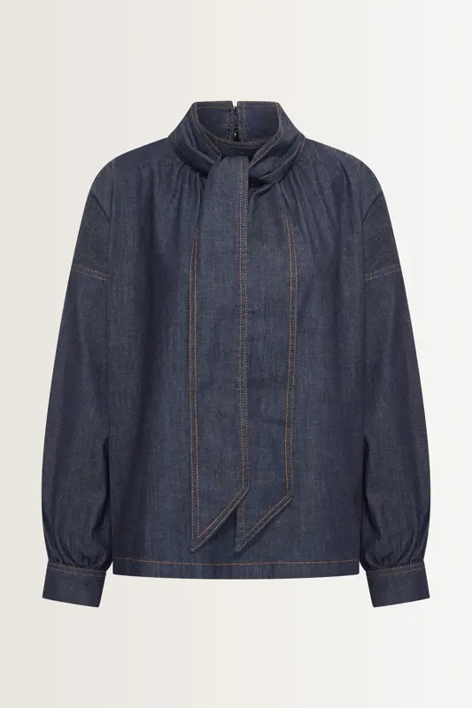 Jeansblouse met strikdetail