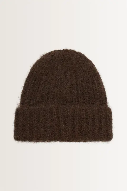 Wolblend beanie met omslag