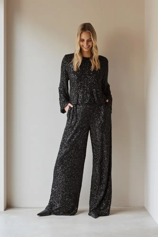 Wide leg paillettenbroek