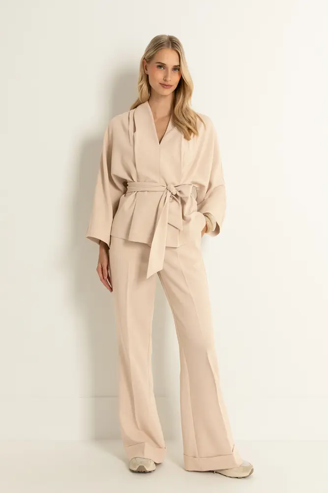 Flared pantalon in melangestof