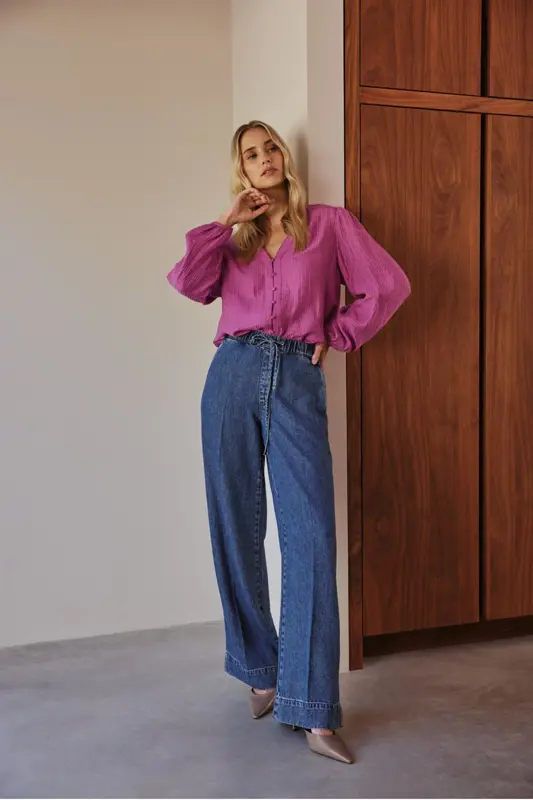 Wide leg jeans met koordsluiting