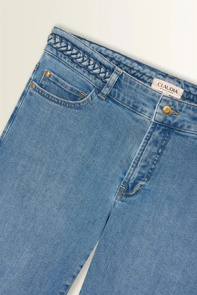 Flared jeans met gevlochten tailleaccent