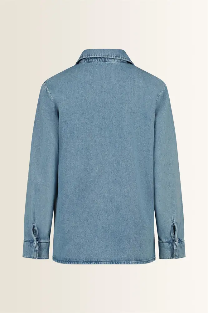 Denim blouse met V-hals