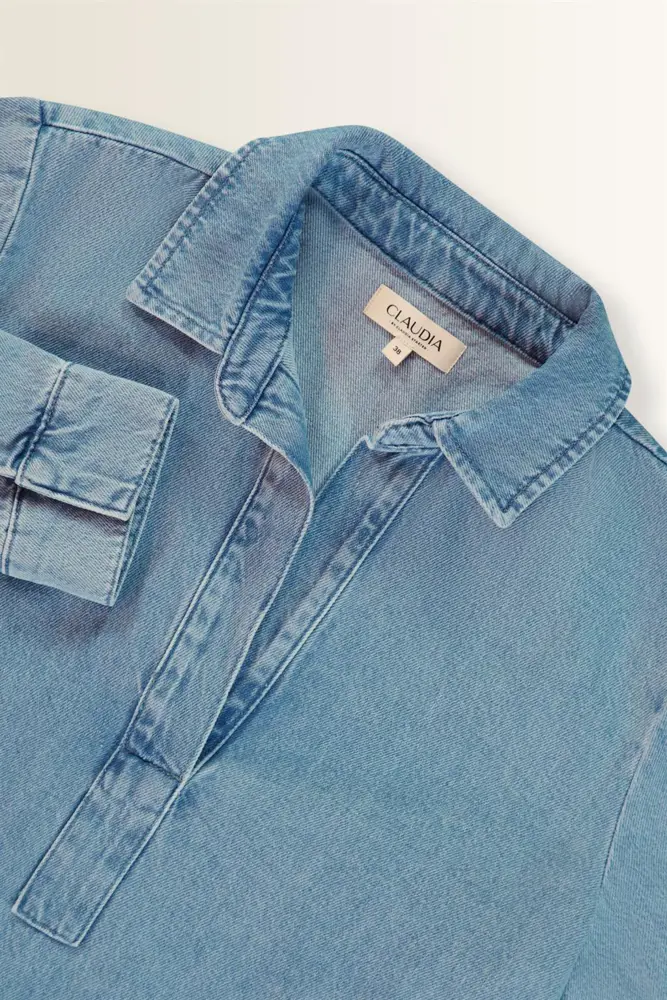 Denim blouse met V-hals