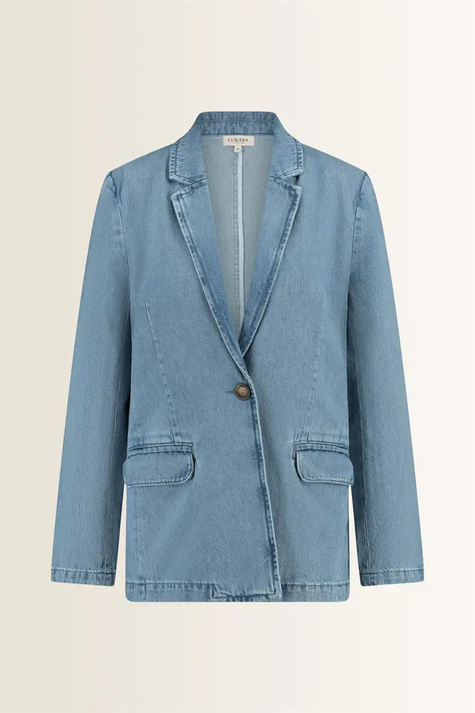 Denim blazer met reverskraag