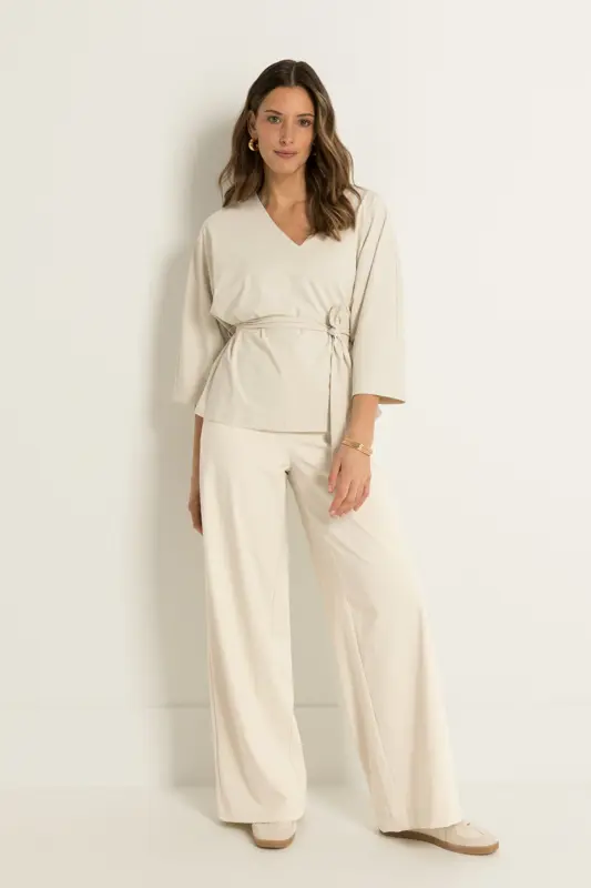 Wide leg broek in travelstof