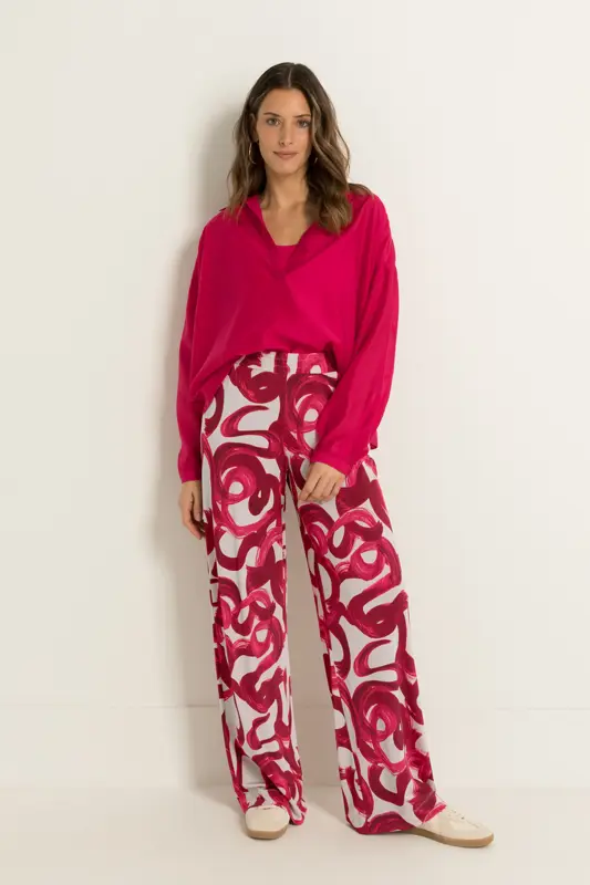 Jersey broek met penseelstreekdessin