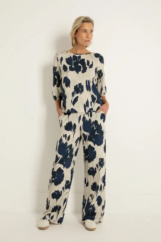 Jersey broek met aquarel bloemenprint