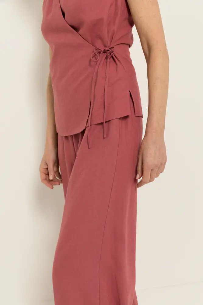 Wide leg broek in linnenblend