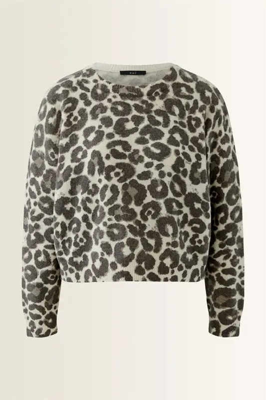 Korte wolmix trui met leopard dessin OUI