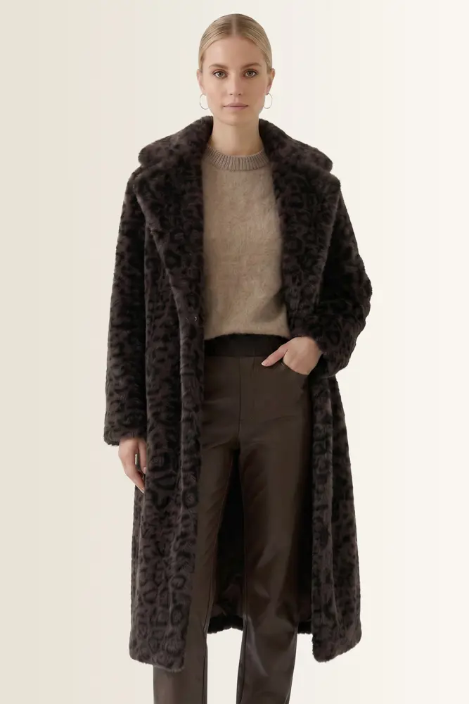 Faux fur mantel met leopardprint OUI