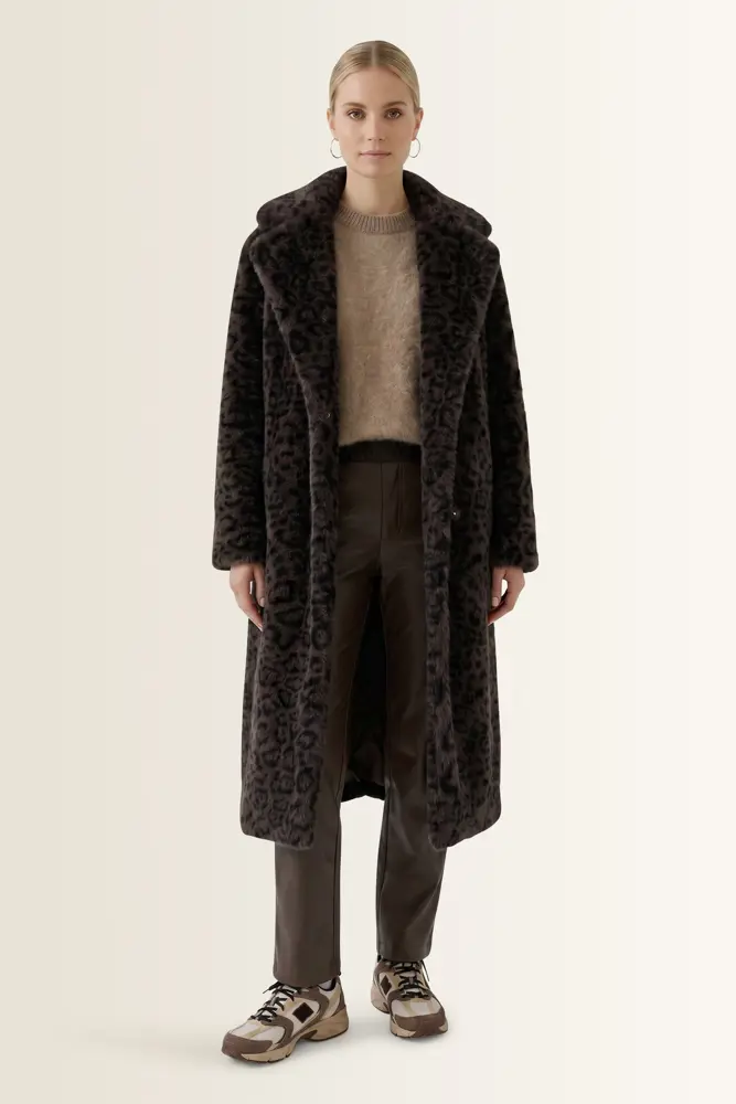 Faux fur mantel met leopardprint OUI