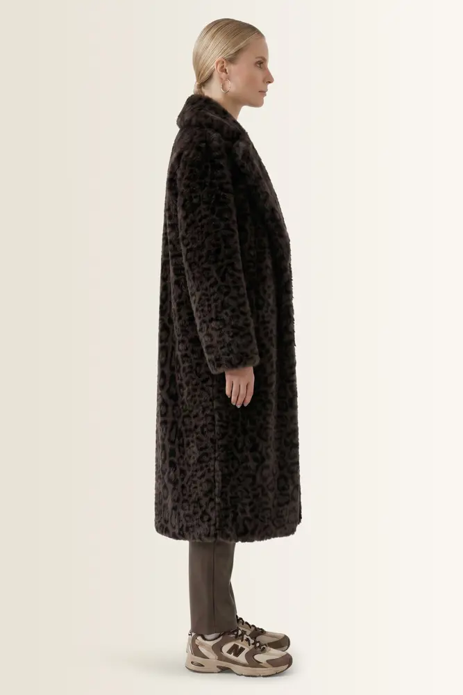 Faux fur mantel met leopardprint OUI