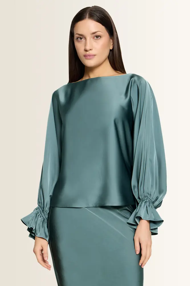 Satijnen blouse met volantmanchetten Vera Mont