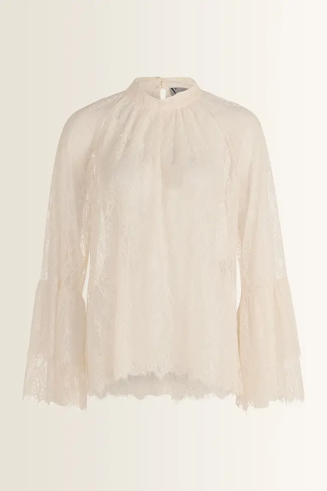 Kanten blouse met trompetmouwen Vera Mont