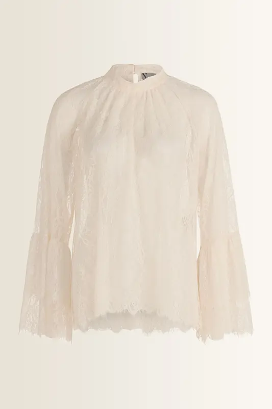 Kanten blouse met trompetmouwen Vera Mont