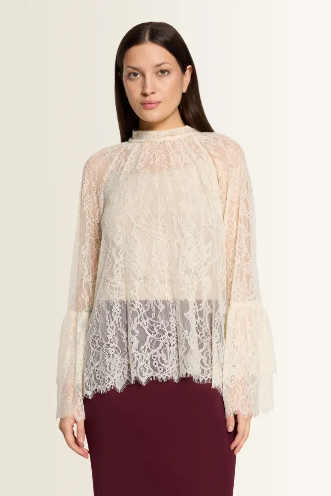 Kanten blouse met trompetmouwen Vera Mont
