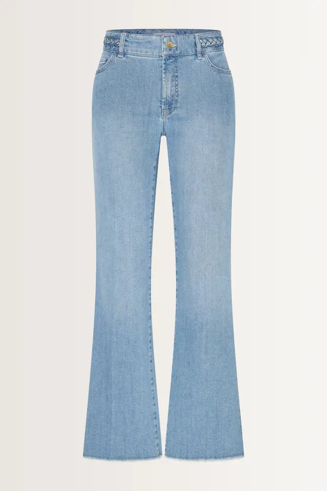 Flared denim jeans gevlochten detail