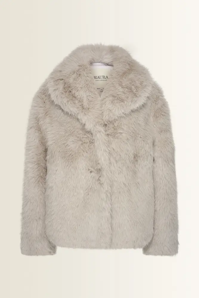 Jasje van langharige faux fur met sjaalkraag MAURA