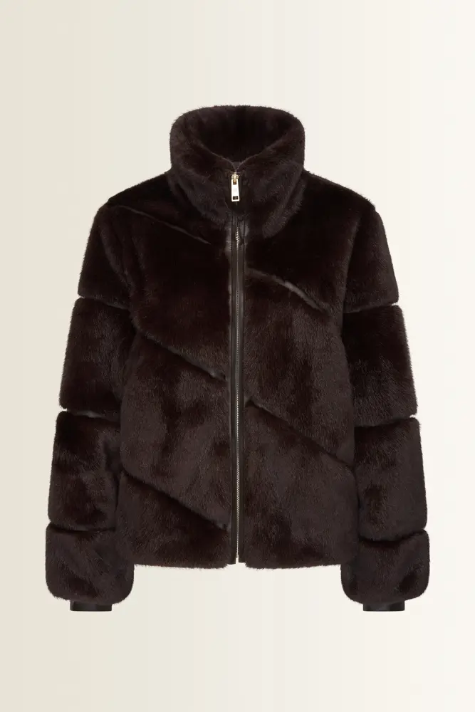 Kort jack van faux fur met diagonale banen MAURA