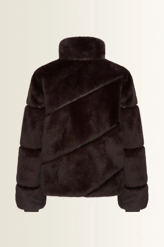 Kort jack van faux fur met diagonale banen MAURA