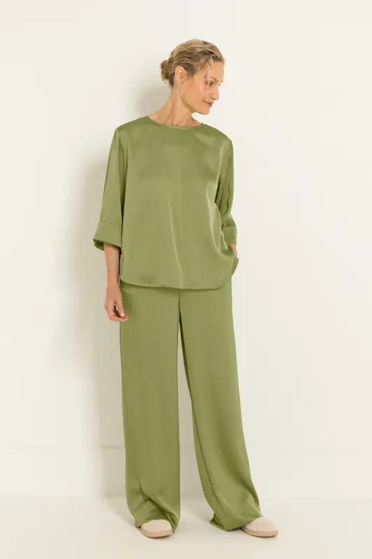Satijnlook broek met reliëf
