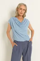 Jersey top met drapehals