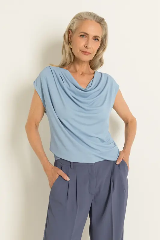 Jersey top met drapehals