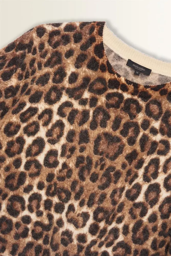 Luipaardprint trui met harig breisel