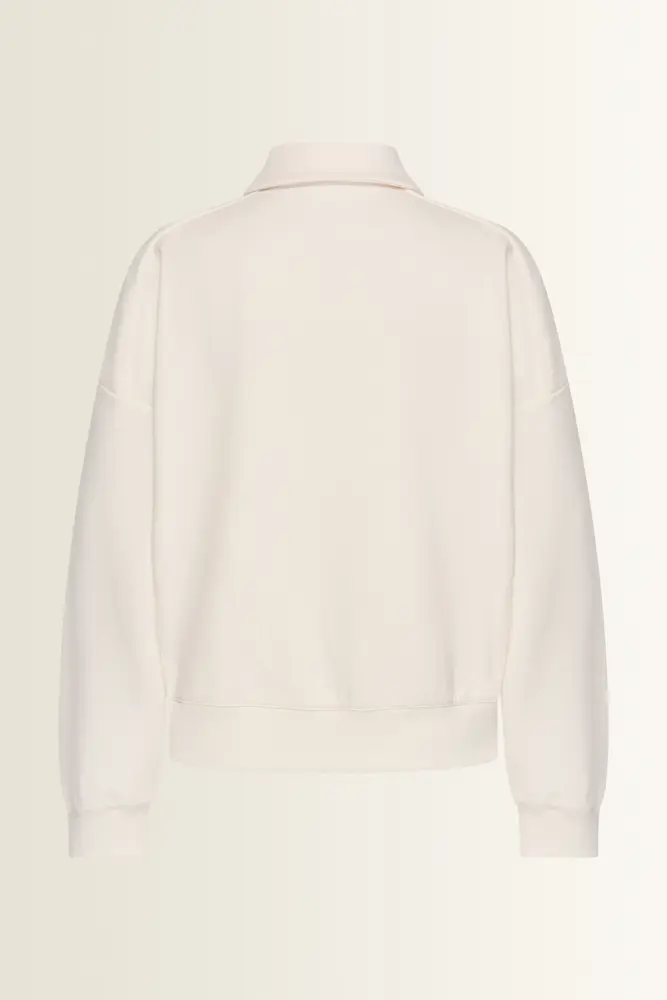 Sweattop met polokraag en sierknoop