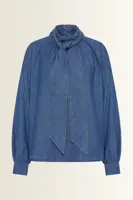 Denim blouse met strikkraag