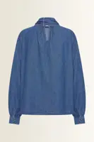 Denim blouse met strikkraag
