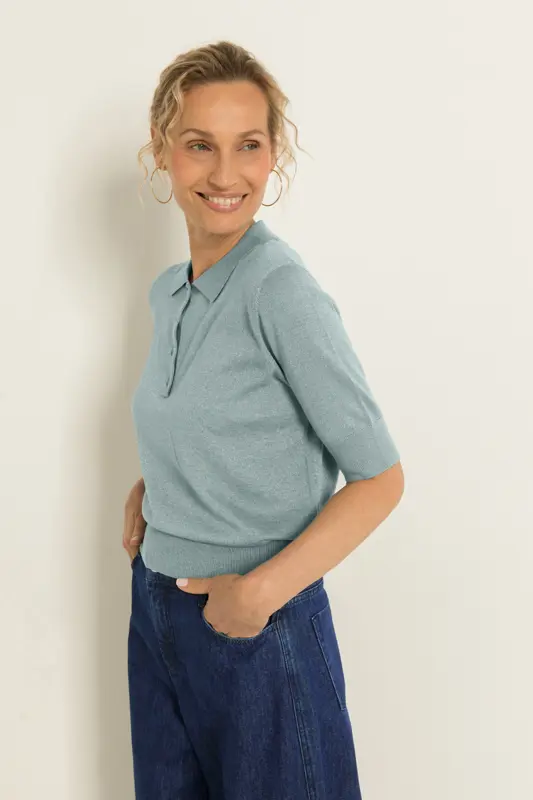 Gebreide polo met metallic garen
