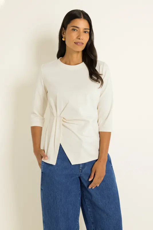 Jersey top met plooidetail en split