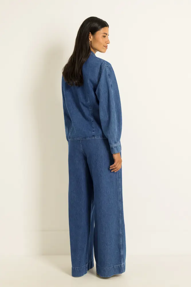 Denim blouse met barrelmouwen