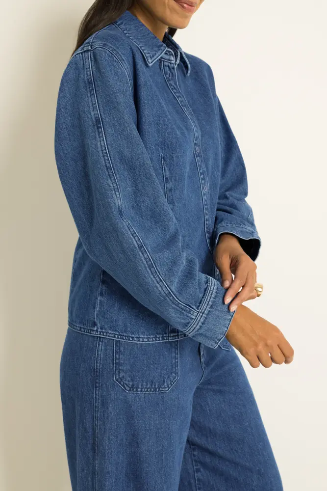 Denim blouse met barrelmouwen