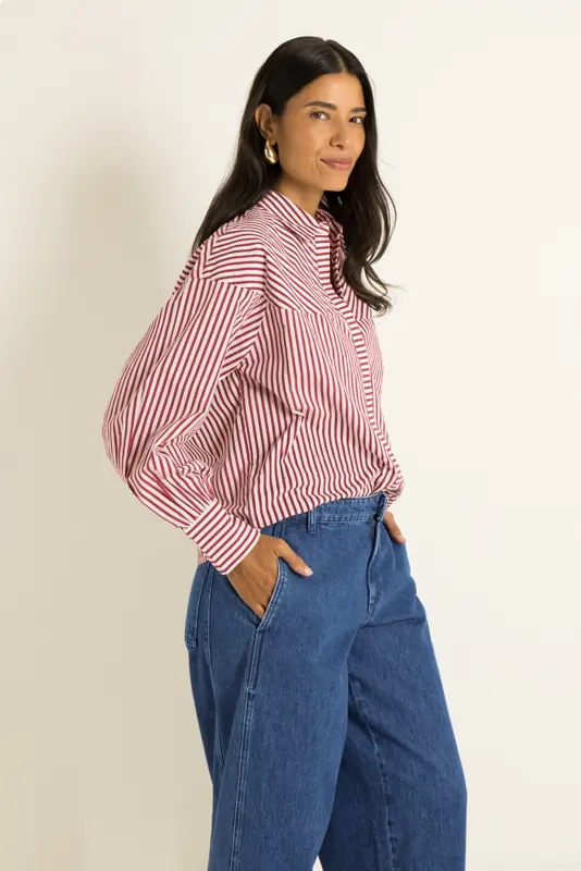 Gestreepte blouse met grafische belijning
